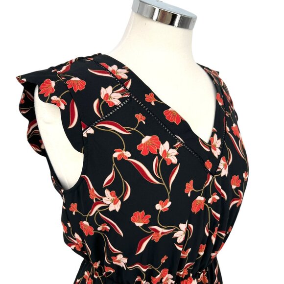 41 Hawthorn Black Floral Flutter Sleeve Cutout Back A-Line Dress Size SP NWT - Picture 3 of 8